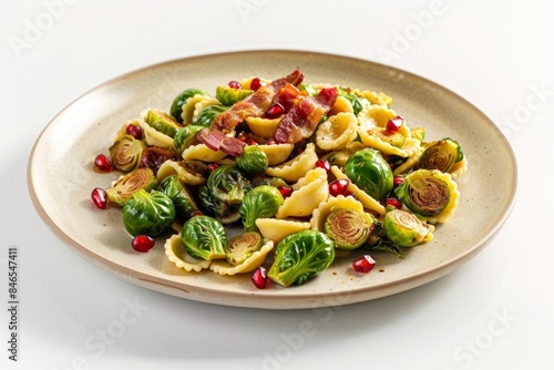 Savory Orecchiette Pasta with Bacon, Brussels Sprouts, and Pomegranate Seeds