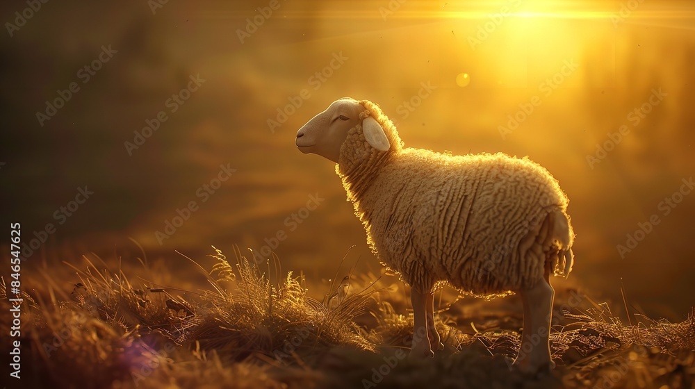 Fototapeta premium 3d rendering Eid Al Adha sheep blue background
