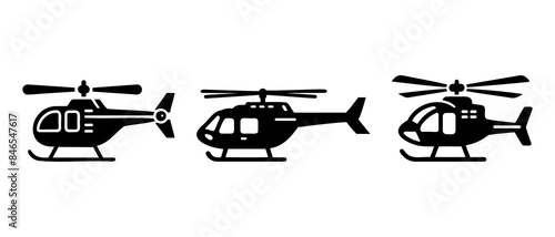 Transport vehicle helicopter side view silhouette black filled vector Illustration icon