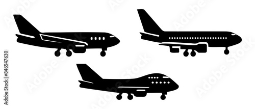 Transport vehicle plane side view silhouette black filled vector Illustration icon