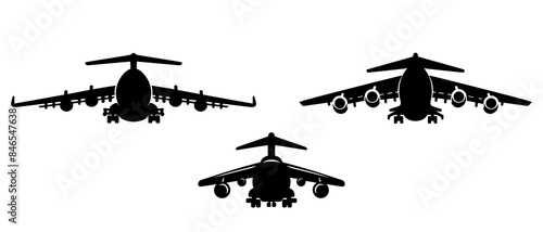 Transport vehicle plane front view silhouette black filled vector Illustration icon