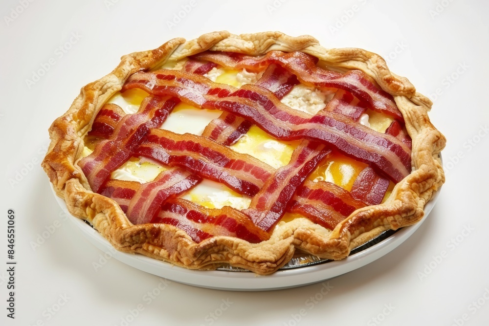 Golden-Hued Bacon Lattice Breakfast Pie: Flaky Crust with Smoky Bacon Filling Golden-Hued Bacon Lattice Breakfast Pie: Flaky Crust with Smoky Bacon Filling