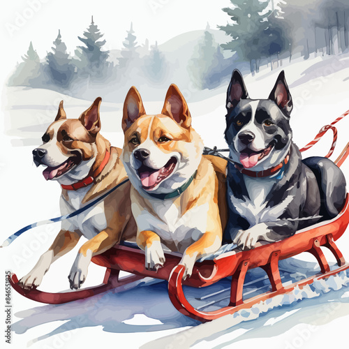 Dogs pulling a sleigh Ilustration Design Very Cool