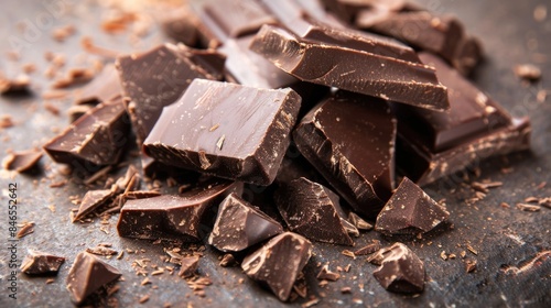 Dark chocolate pieces on a dark surface