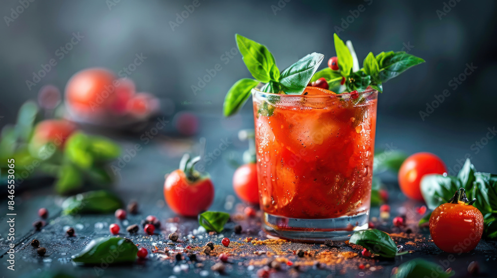 A drink made from vodka and tomato juice. Season with various spices A drink made from vodka and tomato juice. Season with various spices