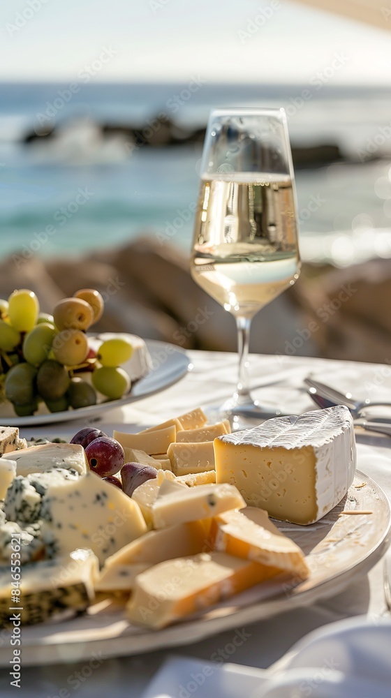 Close up of a cheese platter with charcuterie and wine Close up of a cheese platter with charcuterie and wine