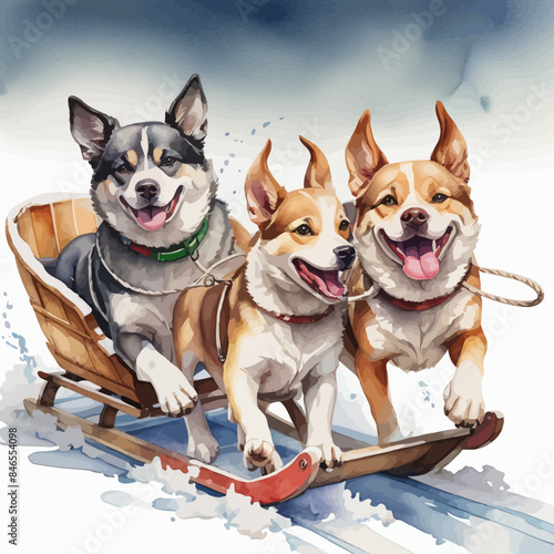 Dogs pulling a sleigh Ilustration Design Very Cool