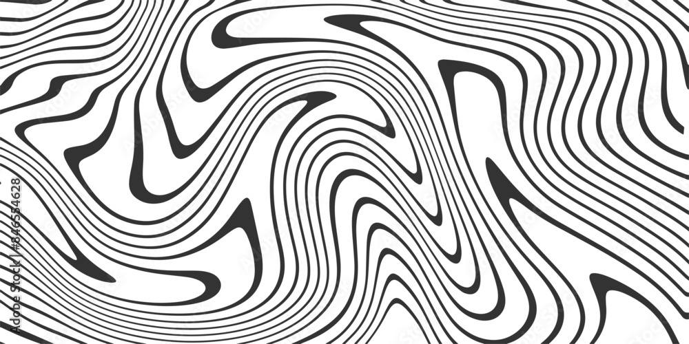 Wavy swiss optical striped background. Fluid black twist outline textured wallpaper in futuristic style. Wavy swiss optical striped background. Fluid black twist outline textured wallpaper in futuristic style.
