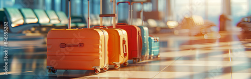 Traveling with luggage in the airport Multicolored luggage in the airport terminal 