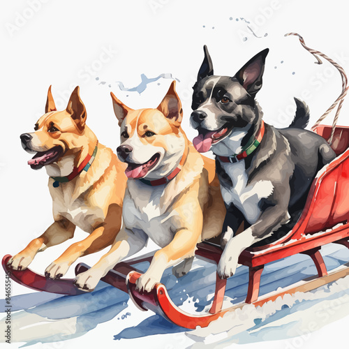Dogs pulling a sleigh Ilustration Design Very Cool