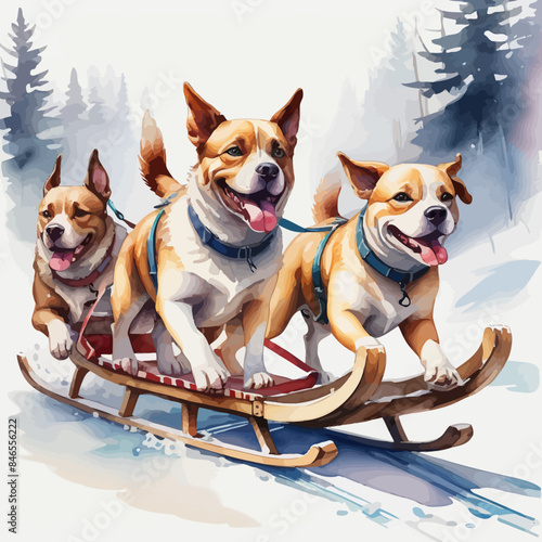 Dogs pulling a sleigh Ilustration Design Very Cool