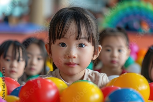 The little girl plays with colorful games