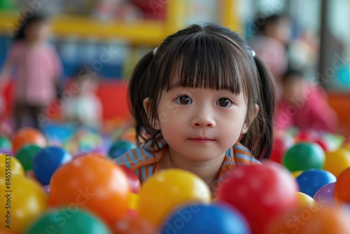 The little girl plays with colorful games
