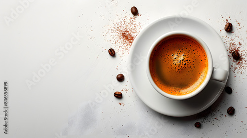 a cup of coffee with copy space for an image isolated on white background, flat design, png