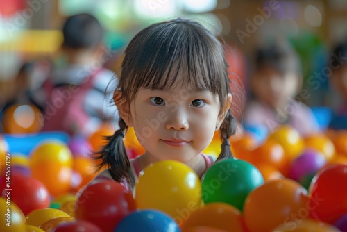 The little girl plays with colorful games