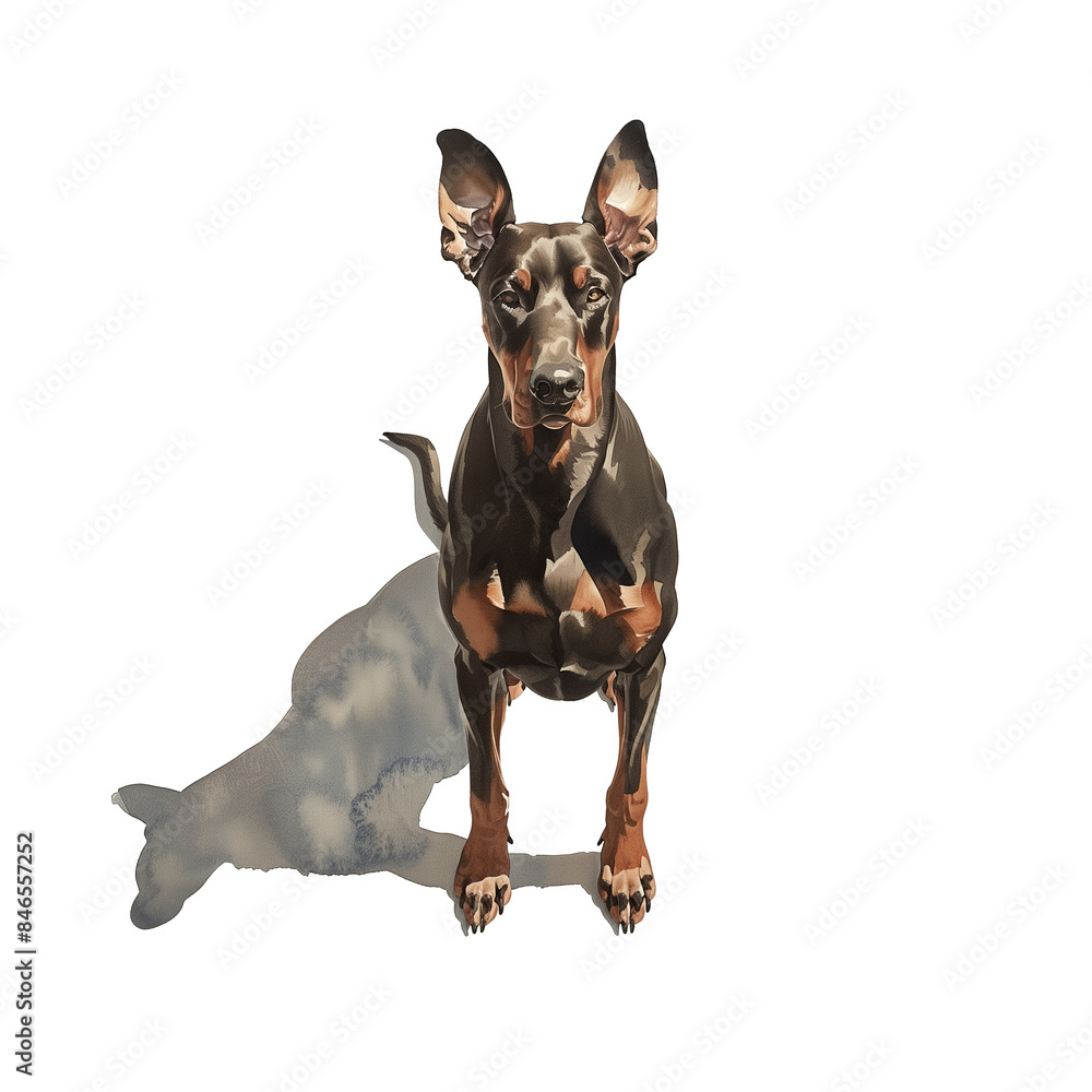 Watercolor illustration of a doberman dog on white background Watercolor illustration of a doberman dog on white background