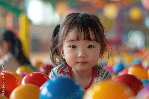 The little girl plays with colorful games
