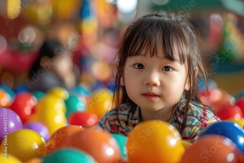 The little girl plays with colorful games