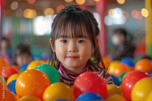The little girl plays with colorful games