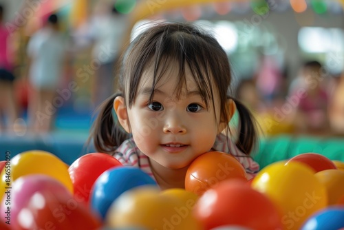 The little girl plays with colorful games