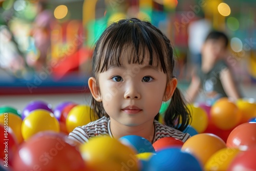 The little girl plays with colorful games