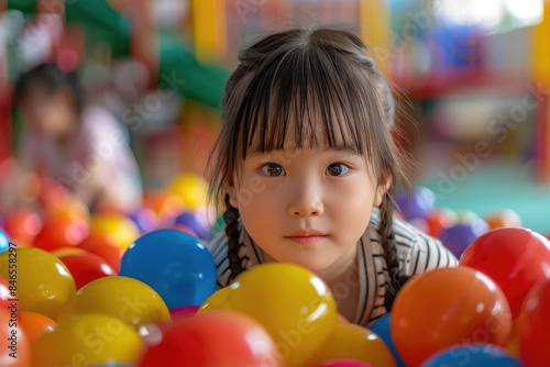 The little girl plays with colorful games