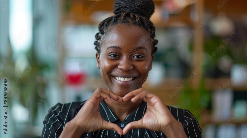 Business Heart Hands Or Black Woman With Love Emoji For Office