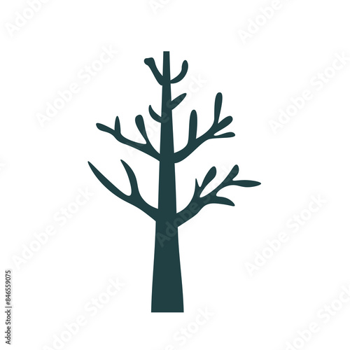 Bare tree silhouette vector illustration, leafless dead tree image isolated on white background