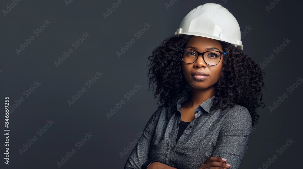 Engineering, architecture, and black woman leader portrait at construction, industrial, or property development site. Women contractor managers' pride, vision, and drive in safety helmet Engineering, architecture, and black woman leader portrait at construction, industrial, or property development site. Women contractor managers' pride, vision, and drive in safety helmet