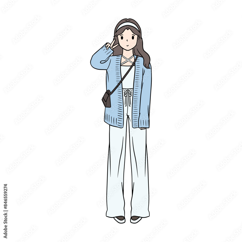 A Girl Wearing Cardigan and Drawstring Pants A Girl Wearing Cardigan and Drawstring Pants