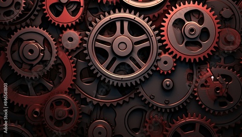 Wallpaper Mural Close up of a group of metal gears interlocked together in a complex mechanism. Torontodigital.ca