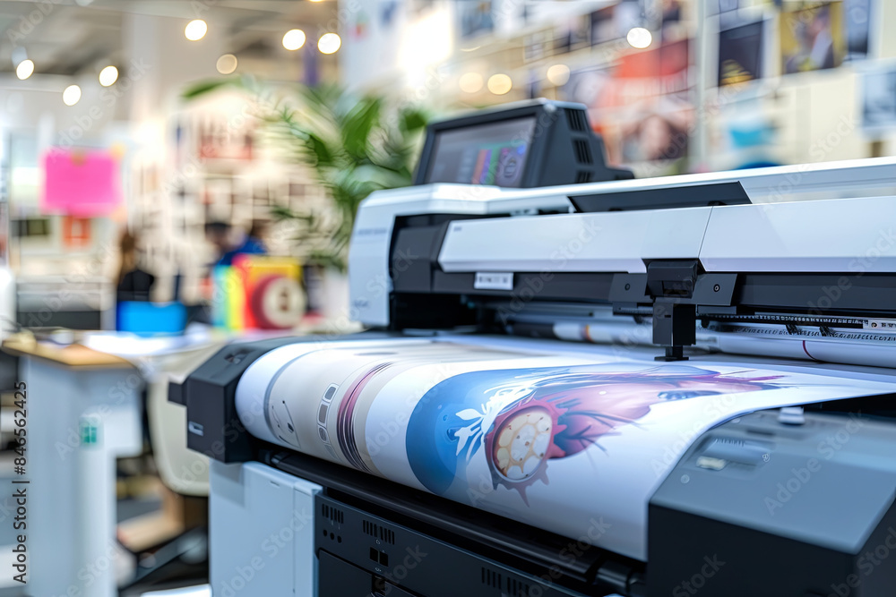 Professional large-format plotter, photocopier, or printer with color ribbons, ideal for high-quality printing services in an office or commercial setting Professional large-format plotter, photocopier, or printer with color ribbons, ideal for high-quality printing services in an office or commercial setting