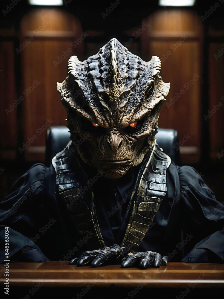 Reptilian shapeshifter Supreme court, Corrupted dishonest judge in court room, lizard people