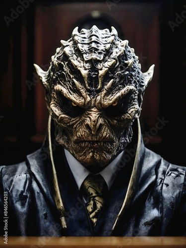 Obraz na płótnie Reptilian shapeshifter Supreme court, Corrupted dishonest judge in court room, lizard people w salonie