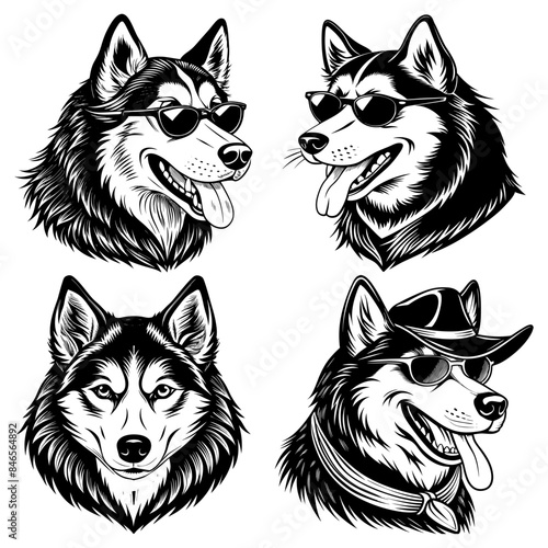 Siberian Husky Silhouettes 