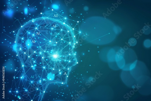 Wallpaper Mural Blue digital brain with interconnected nodes, representing the network and complexity of artificial intelligence systems  Torontodigital.ca