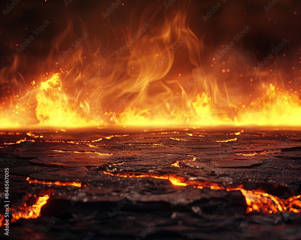 Scorching hot lava flows creating a fiery and intense landscape with glowing flames. Perfect for natural disaster or volcanic themed projects. Scorching hot lava flows creating a fiery and intense landscape with glowing flames. Perfect for natural disaster or volcanic themed projects.