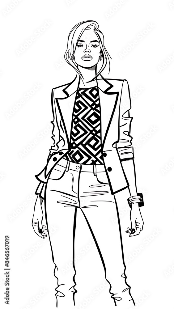 Black Line Trendy Line Art Woman Black Line Trendy Line Art Woman
