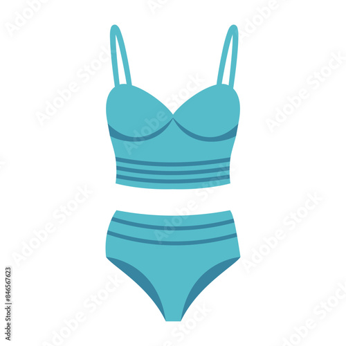Cartoon two piece swimsuit with a bra and panties with stripes. Pool and beach underwear for woman