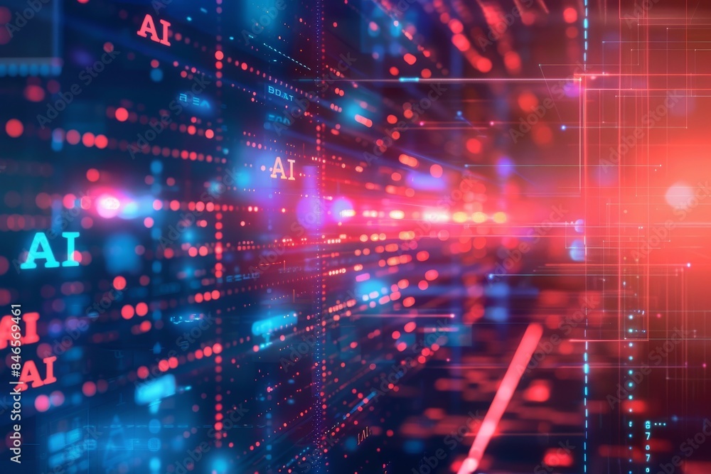 AI digital data matrix, abstract red and blue data visualization, tech network concept AI digital data matrix, abstract red and blue data visualization, tech network concept