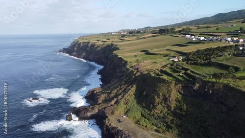 drone flight along a steep coastline