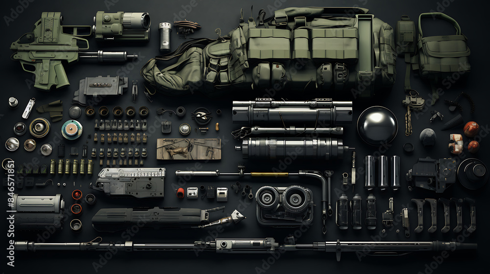 military items on a black background military items on a black background