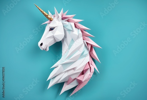 3d mythical unicorn with poly style photo