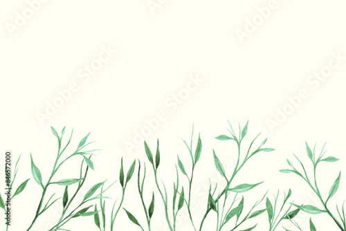 Green watercolor Grass. Horizontal botanical vector border. Watercolor hand drawn isolated illustration border, meadow background for your design. Watercolor Web Banner.