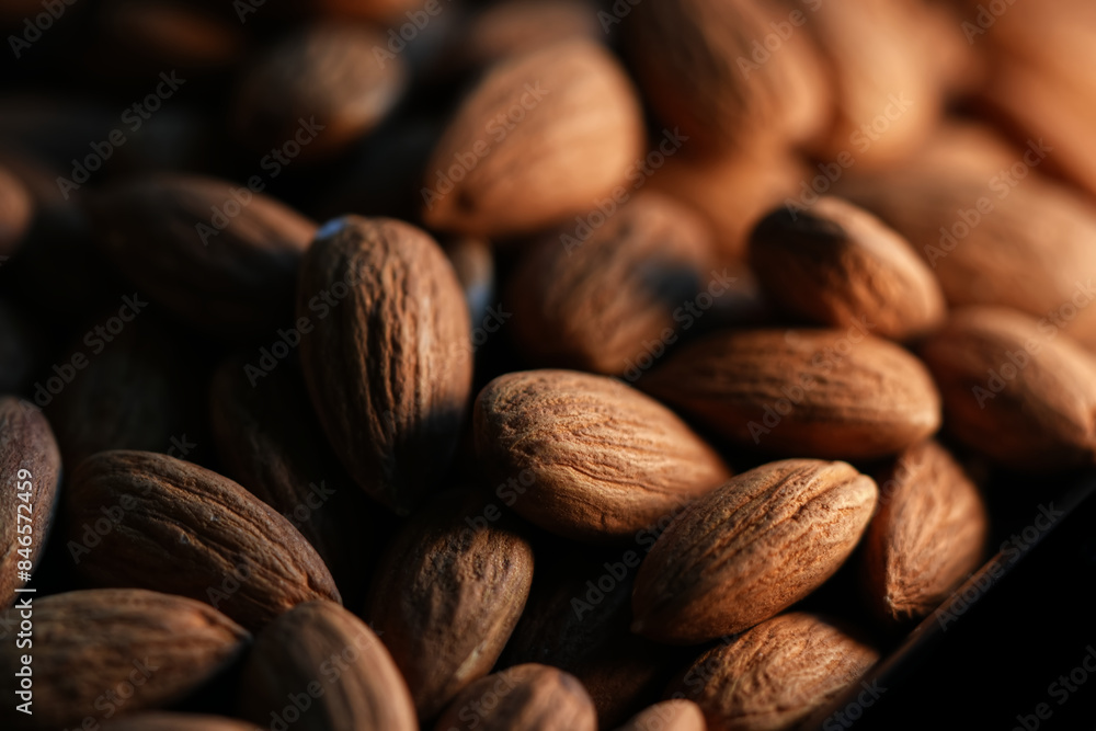 Raw almonds in the oven. Raw almonds in the oven.