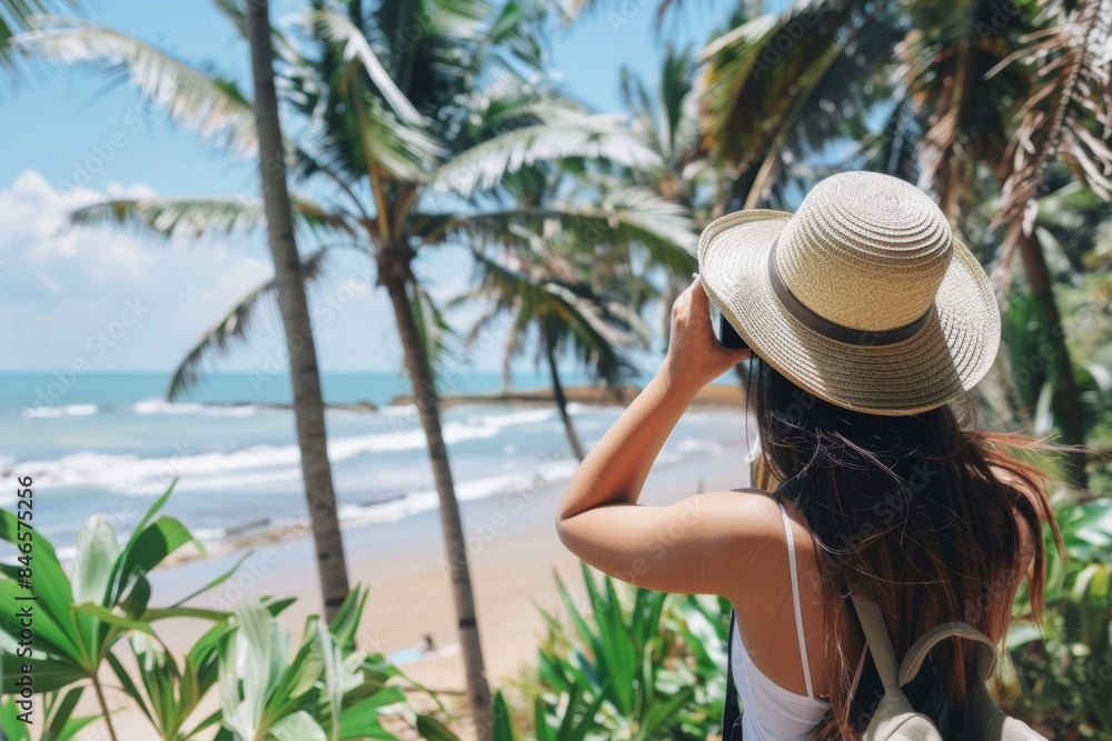 Fototapeta premium Young woman enjoying tropical beach view