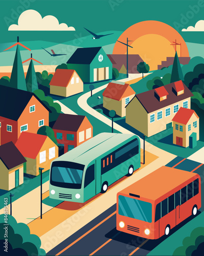 Quiet neighborhoods serenaded by the hum of electric buses bringing commuters to and from work without adding to the noise pollution.. Vector illustration