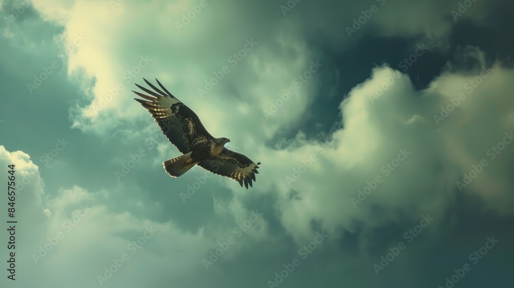 Obraz premium hawk soaring through the sky, riding the thermals with effortless grace and agility