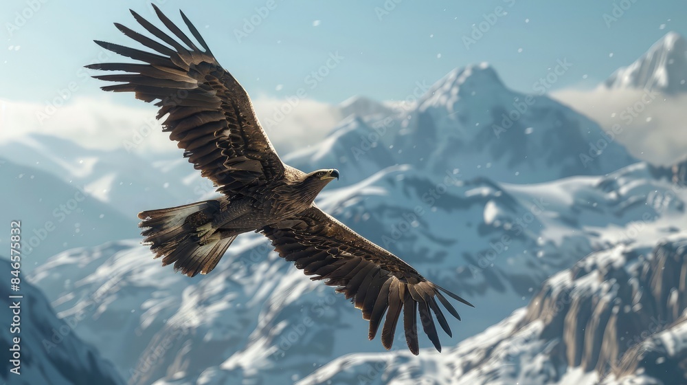 Obraz premium majestic eagle soaring high above mountains, epitomizing freedom and strength in its natural habitat