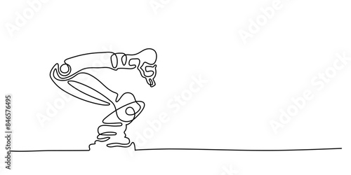 Industrial manipulator set in continuous line isolated on white background for decorative element. robot assistant in factories. Vector illustration of mechanical robot in trendy outline style.